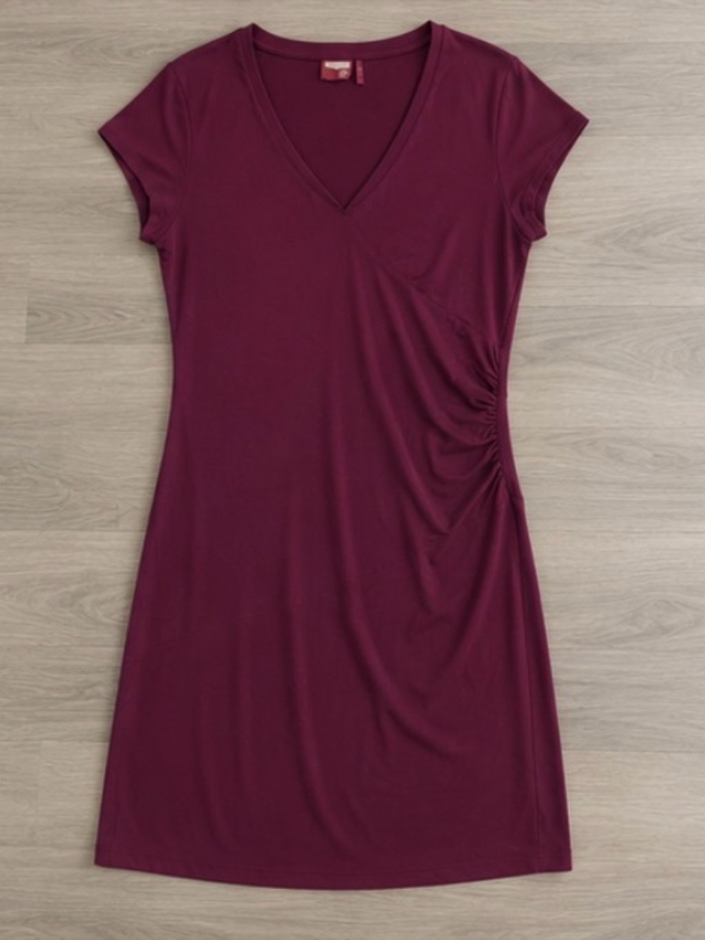 Athleta Burgundy Faux Wrap Dress Women’s Large Stretch V-Neck Ruched